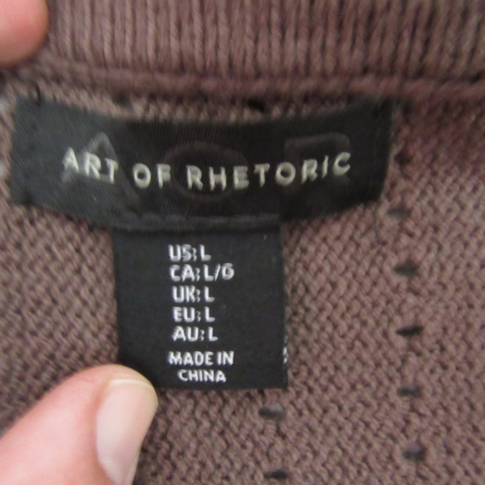 Art of Rhetoric Mens Button Up Loose Weave Knit Shirt L Brown Striped Button - Picture 3 of 8
